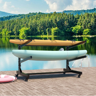 Support de rangement autoportant pour 2 kayaks - Support réglable robuste avec roulettes verrouillables pour kayak, canot, SUP et planche de surf