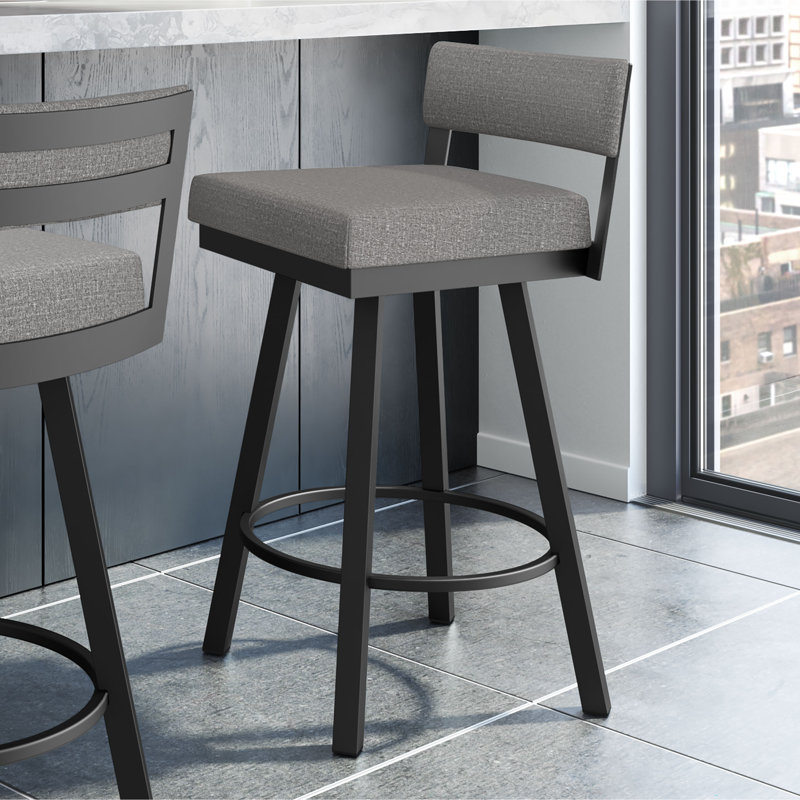 Lowndesboro Swivel Counter & Bar Stool, Bar Stool (30.75" Seat Height), Silver Gray Polyester, Black