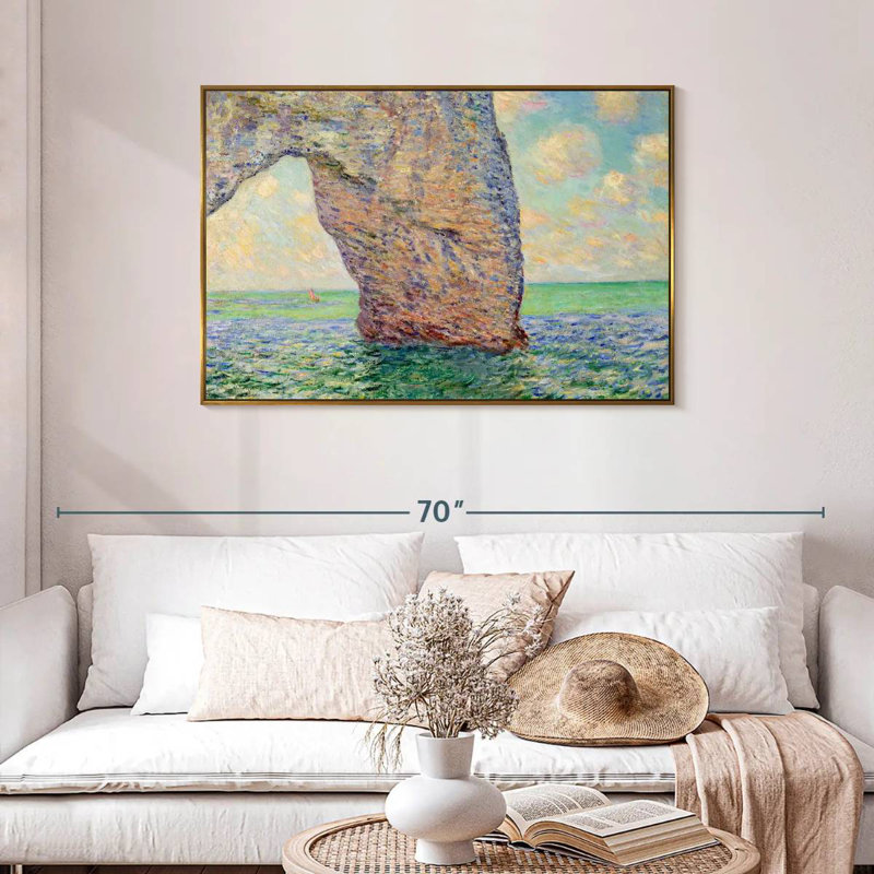 La falaise à Etretat, 43 po x 29 po, Cadre flottant doré