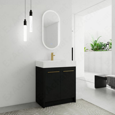 30 Inch Freestanding Bathroom Vanity With Resin Sink, With Soft Closing Door
