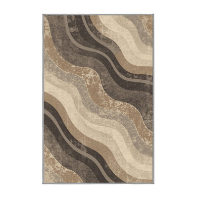 Machine Washable Paizlei Bali Rice Terraces Rustic Arc Rug in Gray – Gray Binding