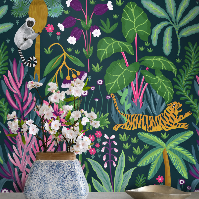 Jungle Monkey And Tiger Wallpaper