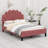 Upholstered Platform Bed With Flower Pattern Headboard