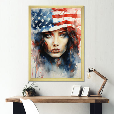 Land Of Liberty American Woman Portrait - Flag USA Wall Art