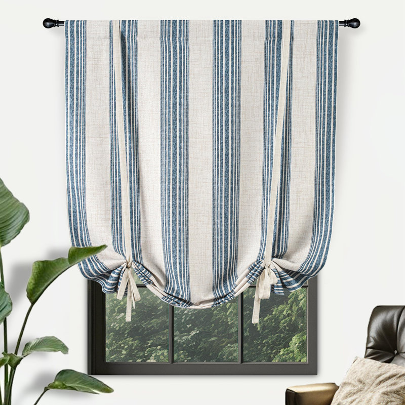 Chris Double Layer Linen Blackout Tie Up Curtains Thermal Insulated Fully Lined Vertical Striped Balloon Roman Shade Bathroom Window Adjustable Rod Pocket