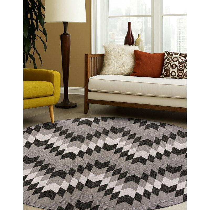 Tapis noir Aucun Nykeia, Rond 3 pi 1 po