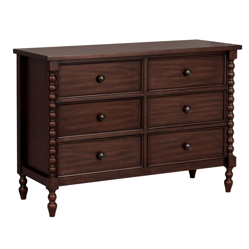 Commode en bois massif brun 46 po avec 6 tiroirs Beckett Morocco, Brun marocain