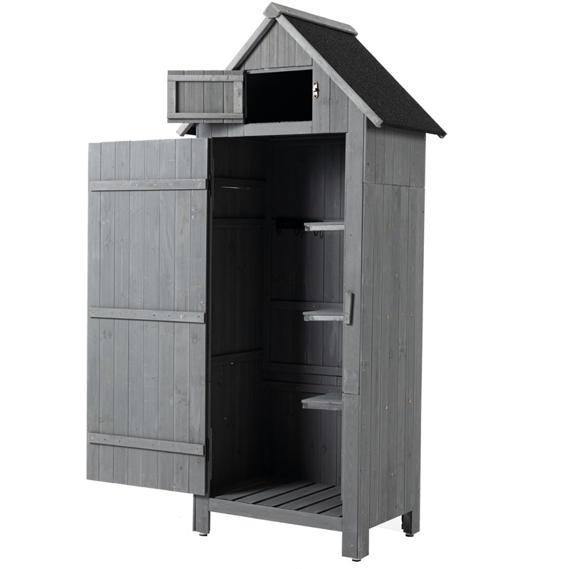 Grey Wooden Garden Shed, 30.3"L X 21.3"W 70.5"H, Outdoor Storage, Waterproof Roof, 3 Compartments For Organizing Tools Tool Organization
