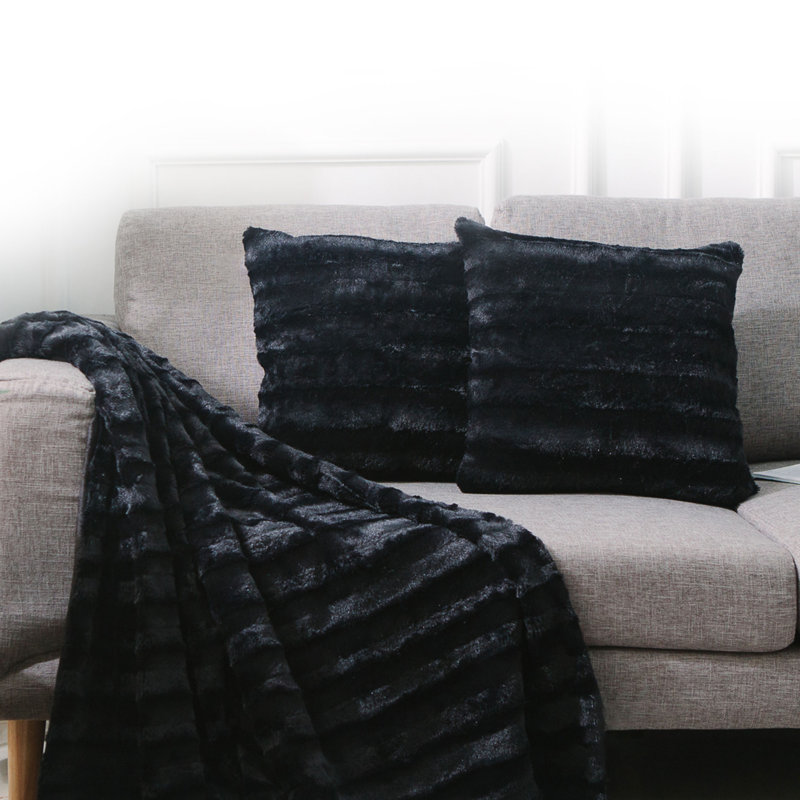 Luxurious Black Faux Fur Reversible Throw Blanket, 40" x 50"