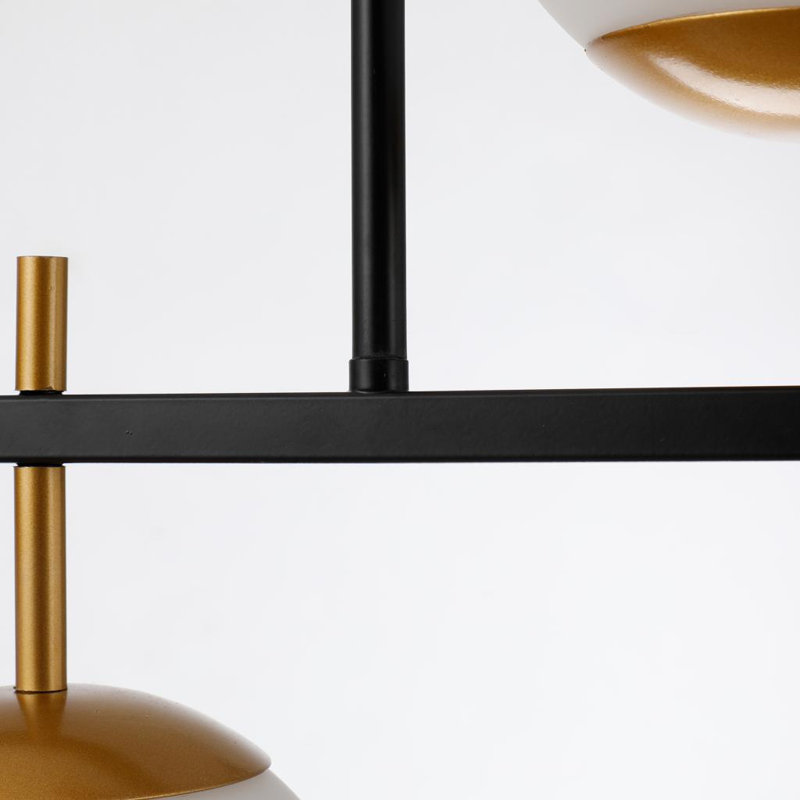 Linear Apollo Globe Chandelier Opal Glass Globes Island Horizontal Pendant Lamp Mid Century Minimalist-Style Black Gold Finish