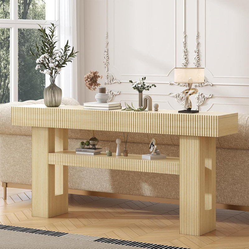 Console 63 po, table de vestibule, canapé 63 po, Bois naturel