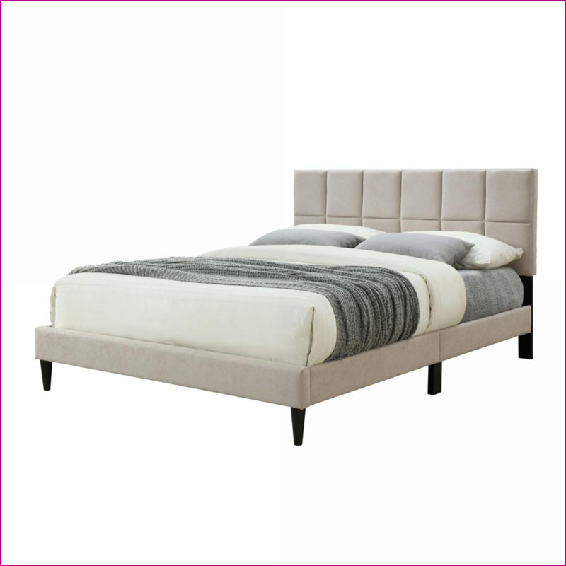 King Size Polyester Platform Bed in a Box with USB Charging Light Grey Master Bedroom