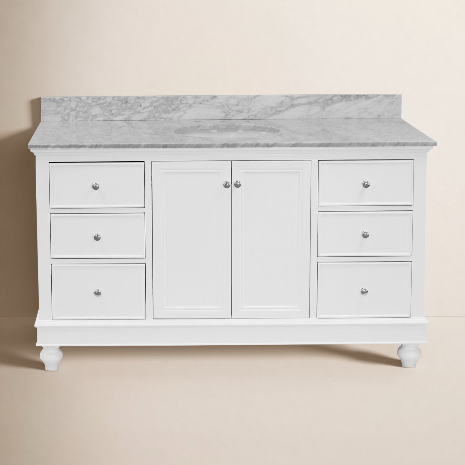 Ferdinand 60'' Single Bathroom Vanity, White, Carrara Marble