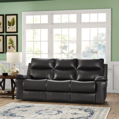 Faulks 81.88" Leather Match Pillow Top Arm Reclining Sofa