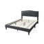 Lit double moderne de style rétro avec tissu en toile de jute, garniture cloutée et base plateforme robuste