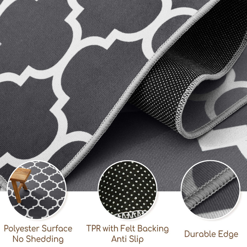 Ava Grey Printed Area Rug - Soft, Durable & Stain-Resistant Living Room Rug, Runner 60cm x 220cm