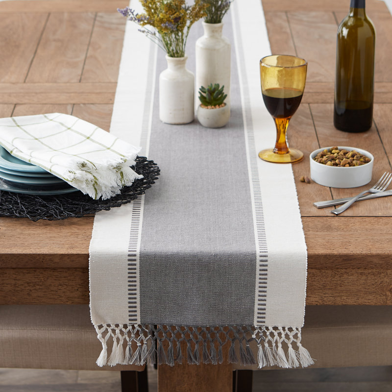 Kizer Striped 100% Cotton Table Runner, 108" x 13", Cool Gray
