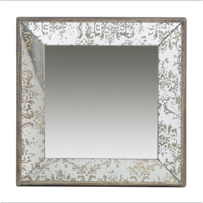 Miroir carré argenté 24 po x 24 po avec accents floraux, plateau décoratif, miroir suspendu, décoration intérieure traditionnelle