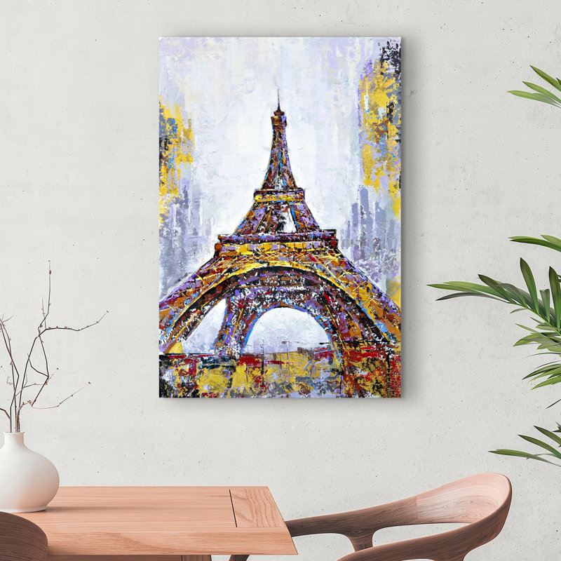 Abstract Paint Splash Eiffel Tower - Yellow Canvas Decor