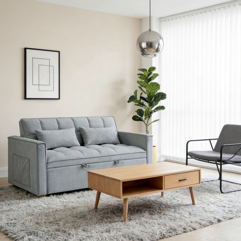 Canapé-lit pliable polyvalent de 54,33 pouces, Alabaster/Light Gray