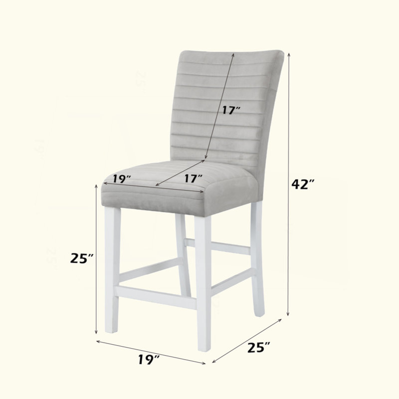 Ensemble de 2 chaises à hauteur de comptoir en velours gris et blanc à finition brillante élisaveta (ensemble de 2)