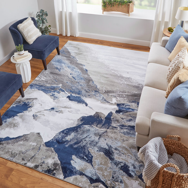 Tapis en polypropylène et polyester à motif abstrait de style industriel Pharrel, Rectangle 5 pi 2 po x 7 pi 2 po