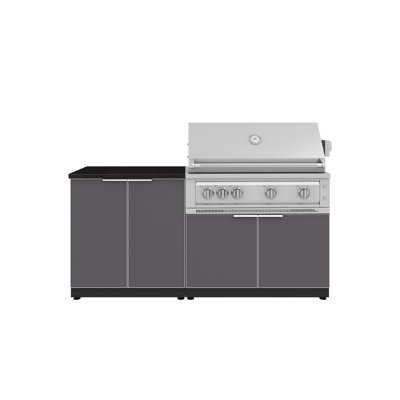 Ensemble d'armoires d'extérieur en aluminium 4 pièces avec barbecue en platine 40 po - propane liquide et comptoir en pierre d'ingénierie noire nano 32 po