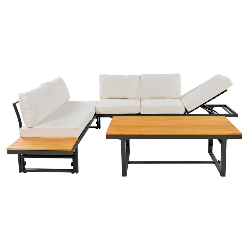Ensemble de canapé modulaire d'extérieur de haute qualité avec sièges et table basse, Ivoire