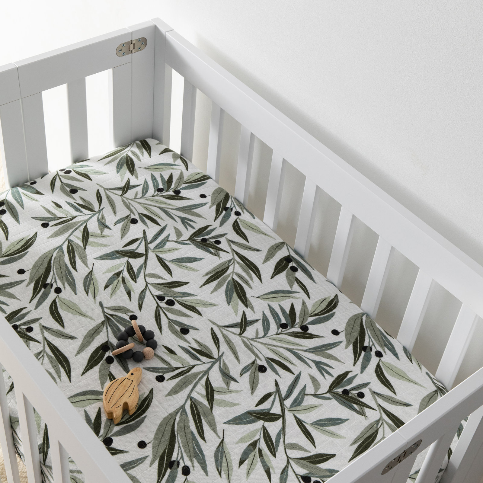 Olive Branches Muslin Mini Crib Sheet