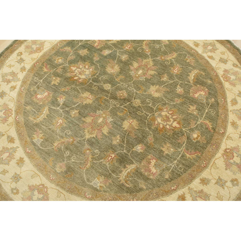 Tapis oriental traditionnel en laine vert noué à la main 6 pi 7 po x 6 pi Ziegler