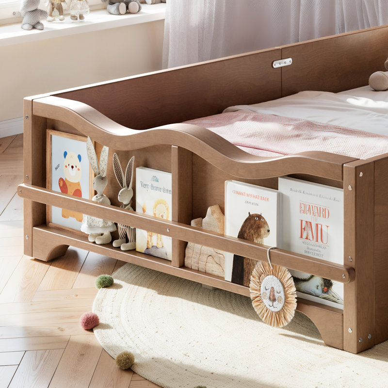 Lit plateforme simple pour enfant avec garde-corps complet Tête de lit Bowknot