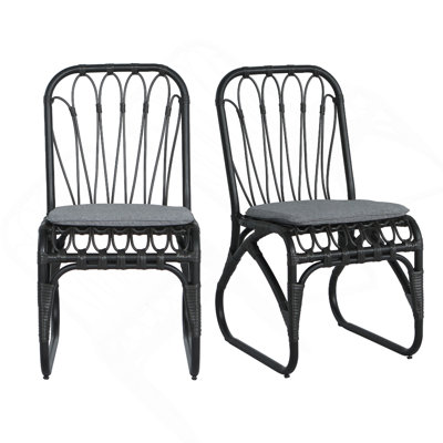 Chaises de salle à manger d'extérieur en osier PE avec coussins lavables, ensemble de 2, chaises d'extérieur en rotin pour cour, piscine, jardin, patio, gris