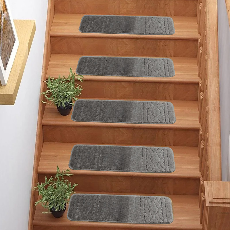 Tapis d'escalier marocain lavable à la machine à velours doux 7,5 po x 26 po, Gris, Rectangle 7,5 po x 2 pi 2 po, 13