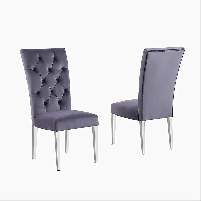 Ensemble de 2 chaises de salle à manger rembourrées Modern Velvet, Gris, Argent argent