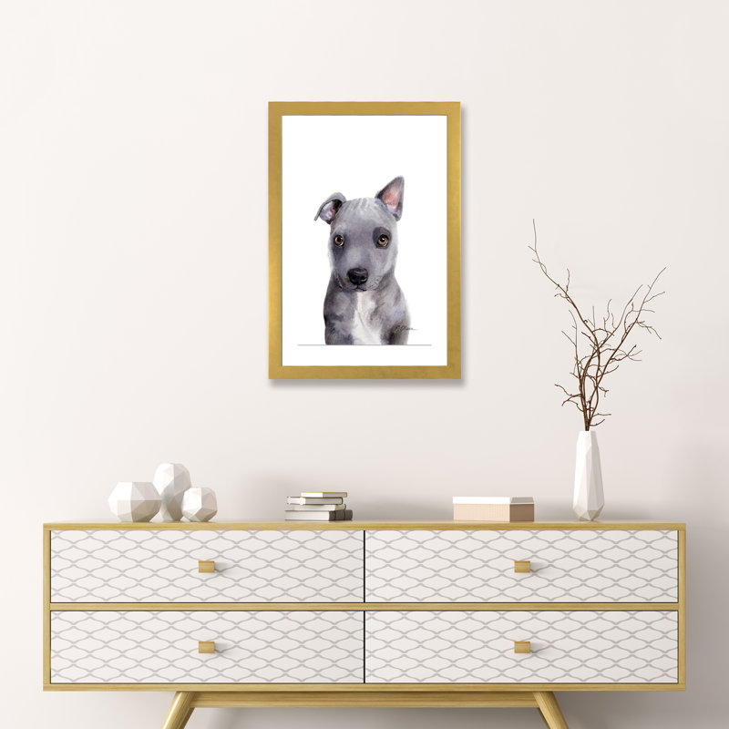 «Mixed Breed Puppy» par Watercolor Luv - reproduction d'art, H 24 po x l 16 po x P 1 po, Blanc, Papier encadré doré