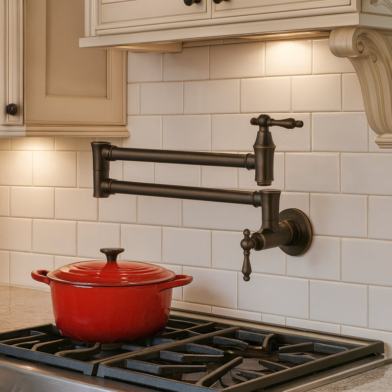 S6112XI Sumerain Dual Handle Kitchen Sink Faucet Pot Filler,Single Hole Wall Mount Kitchen Faucet with Dual Swing Joints