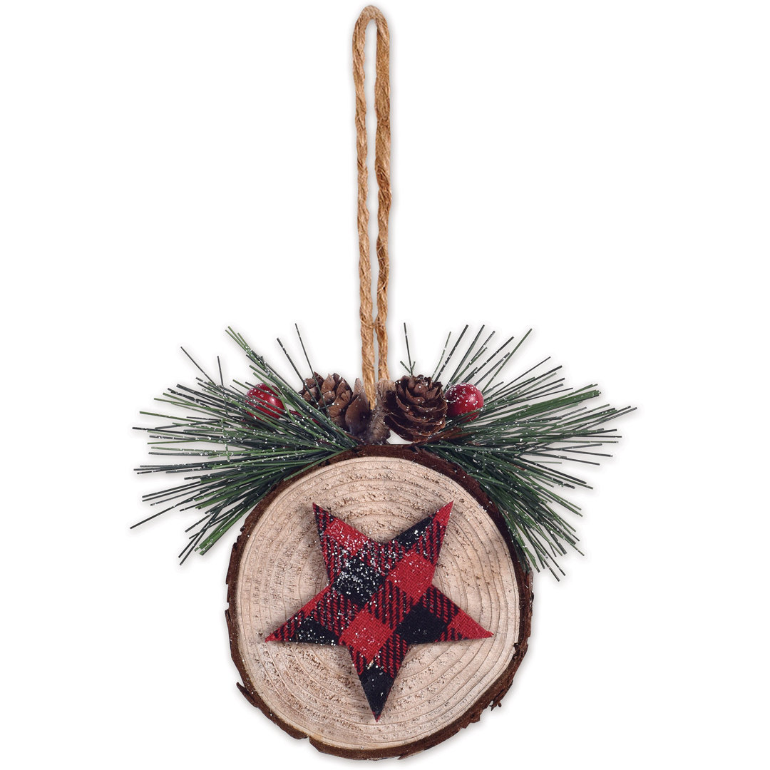 3.75'' Plaid Wood Astrology & Stars Holiday Shaped Ornament (Set of 6) Sunset Vista Designs Co.