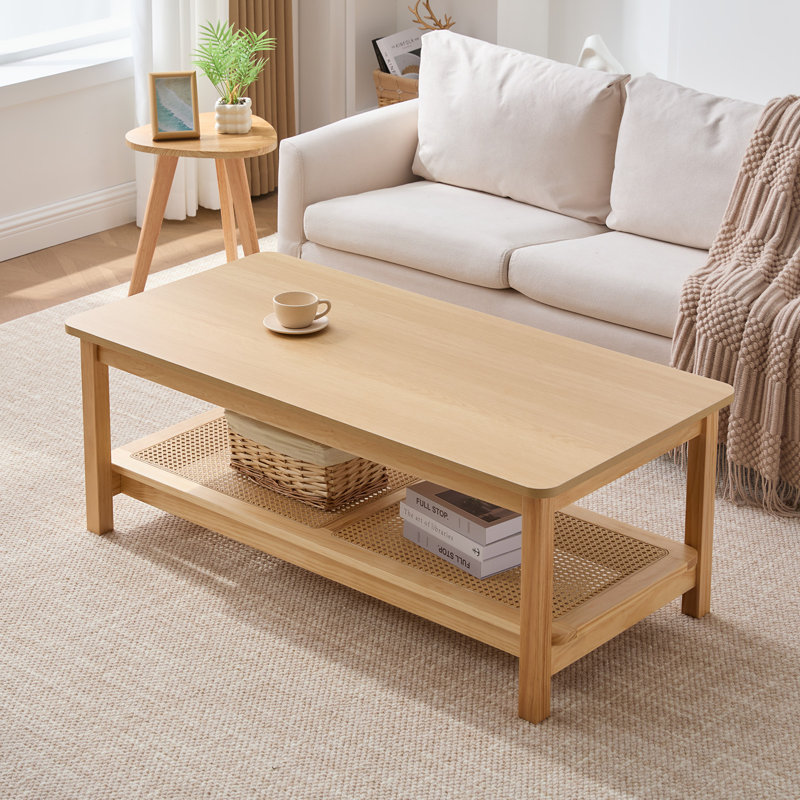 47.2" Solid Wood Frame Coffee Table with Storage, Natural 