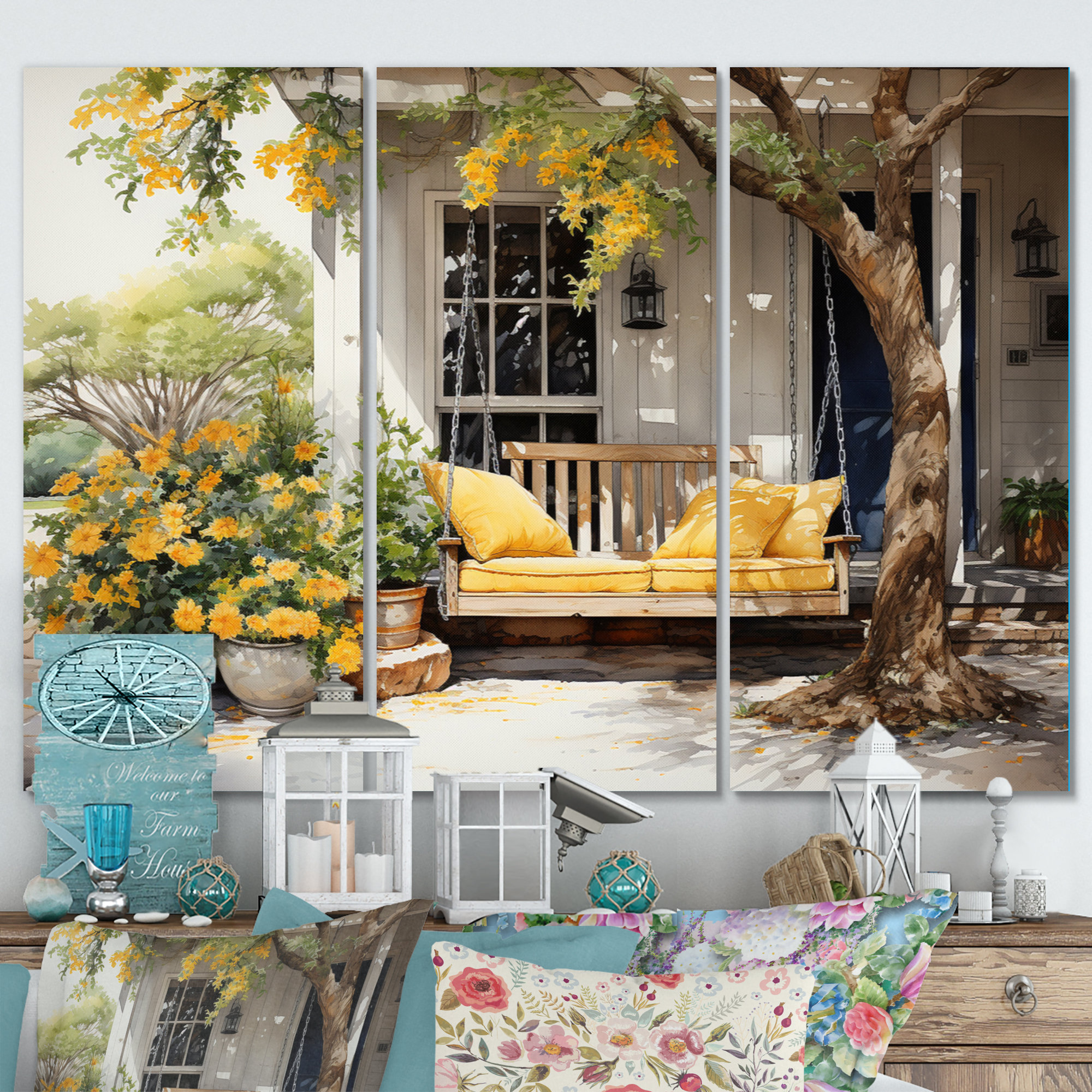 Design Art Farmhouse Yellow Country Comfort III - Floral Metal Wall Decor  Set | Wayfair, image size:2000x2000