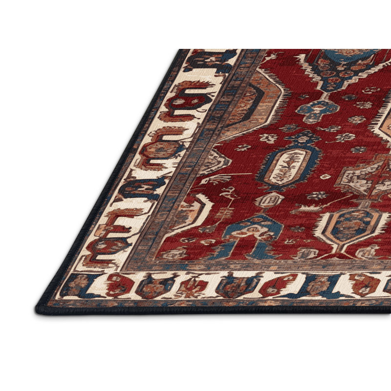 Tapis persan noir lavable à la machine, Carré 7 pi