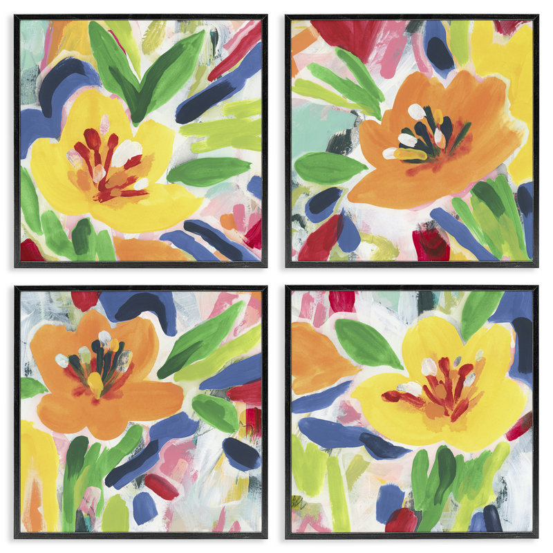 Ensemble de 4 giclées encadrées Fresh Vivid Blossoms, design par June Erica Vess, Giclée encadrée noir minuit