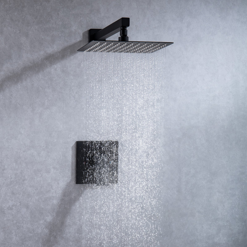 Rainlex Square Pressure Balanced Complete Shower System With Rough-in Valve, Black