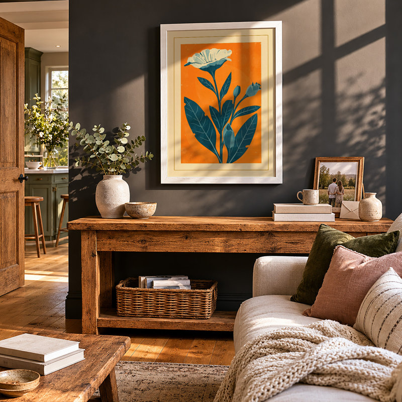 Bloom in Orange Botanical - Framed Print, A2 - 59.4 x 42.0 cm, White