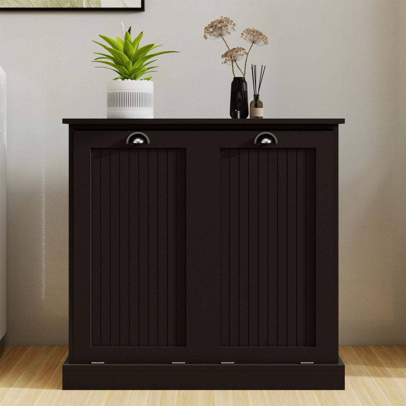 Armoire de trieur de linge inclinable à deux compartiments avec sacs amovibles et finition peinture UV pour un rangement durable et élégant