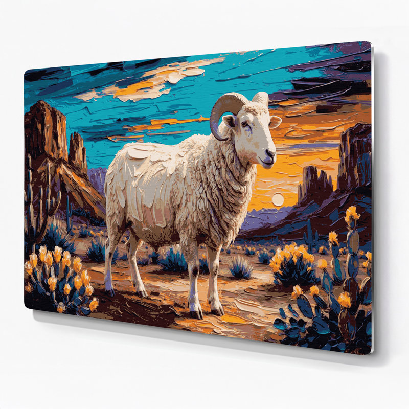 «Southwestern Animals Sheep 50», art mural gris en métal