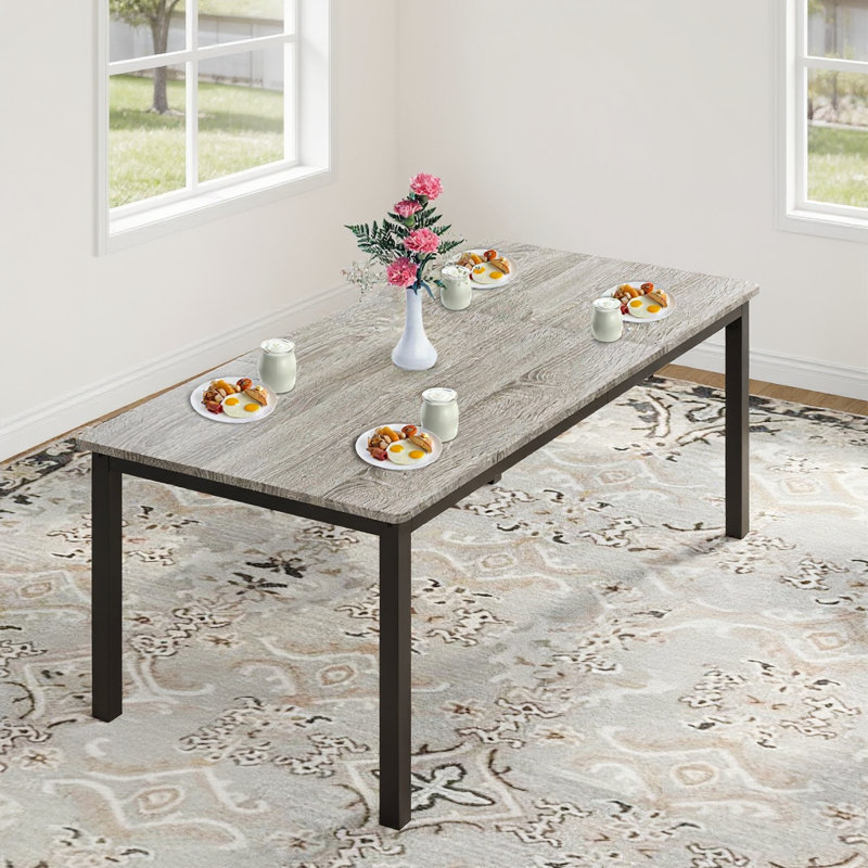 Industrial Dining Table For 6-8 People, With Metal Legs, 29.5"H x 70.9"L x 35.4"W, Classic Black, Black