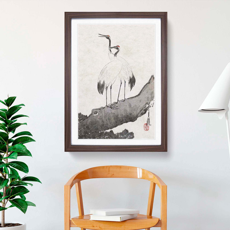 Two Cranes by Ogata Gekko - Framed Print, 36cm H x 27cm W x 2cm D, Walnut Framed