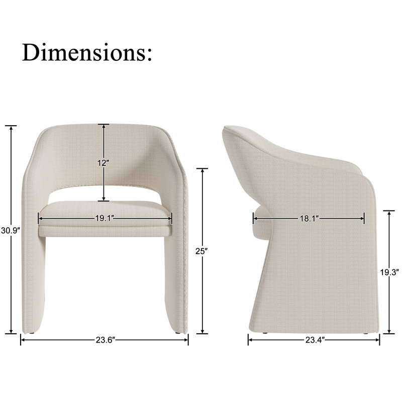 Chaise d'appoint rembourrée en lin avec accoudoirs, Beige