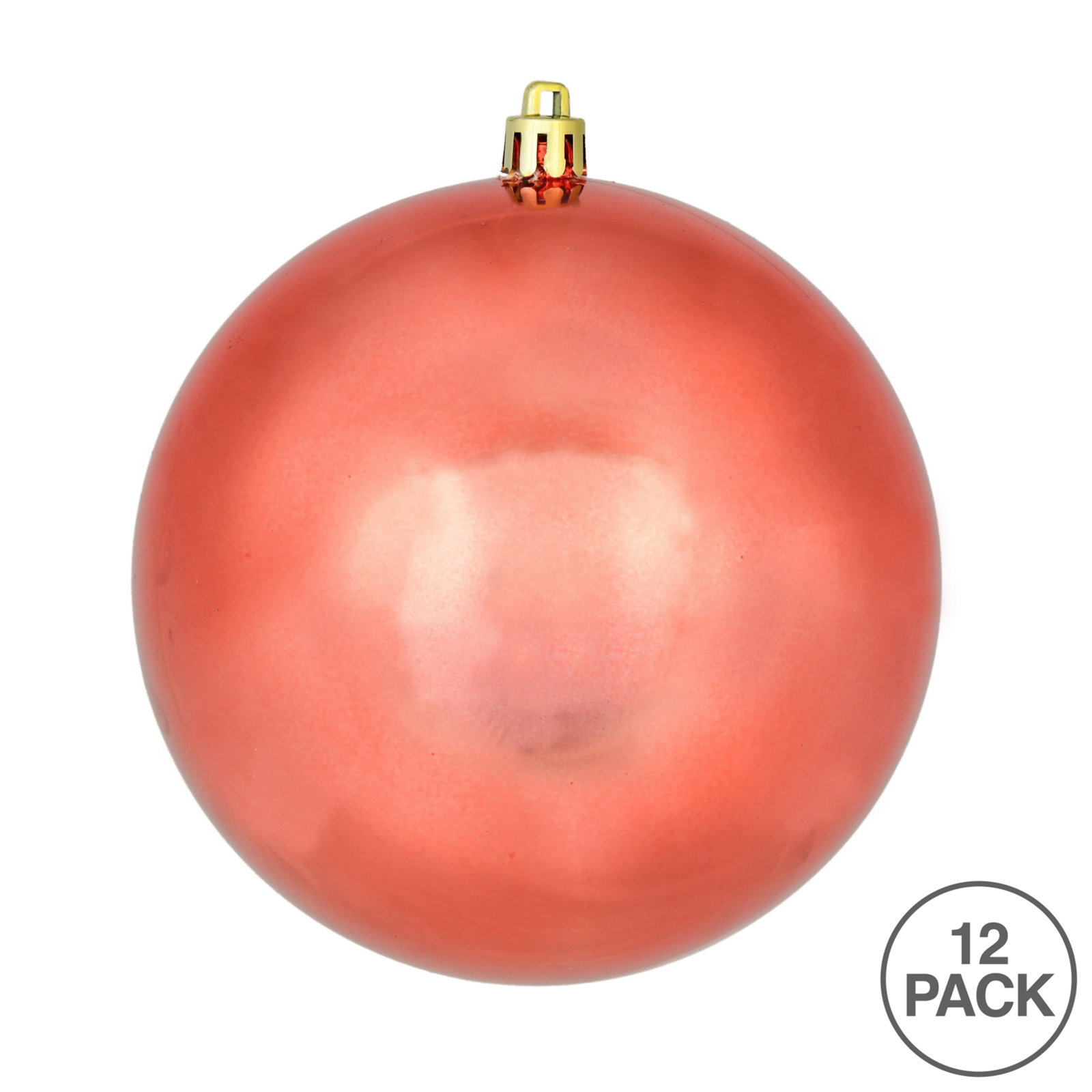Holiday Décor Ball Ornament, 3" H x 3" W x 3" D, Coral Shiny