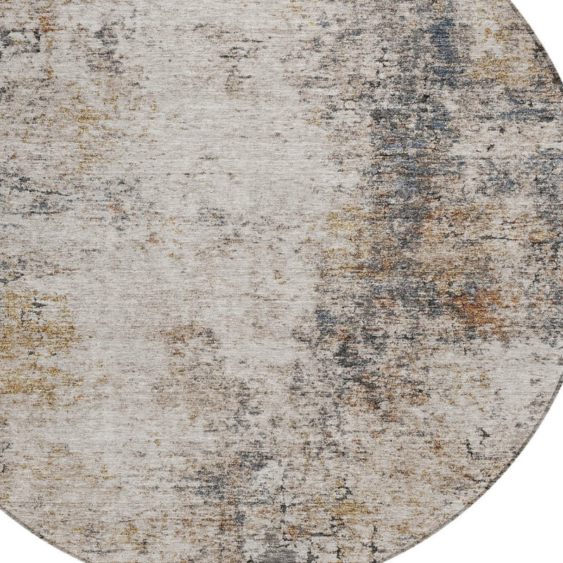 Tapis d'intérieur rond lavable abstrait ivoire 8 pi bleu et cuivre